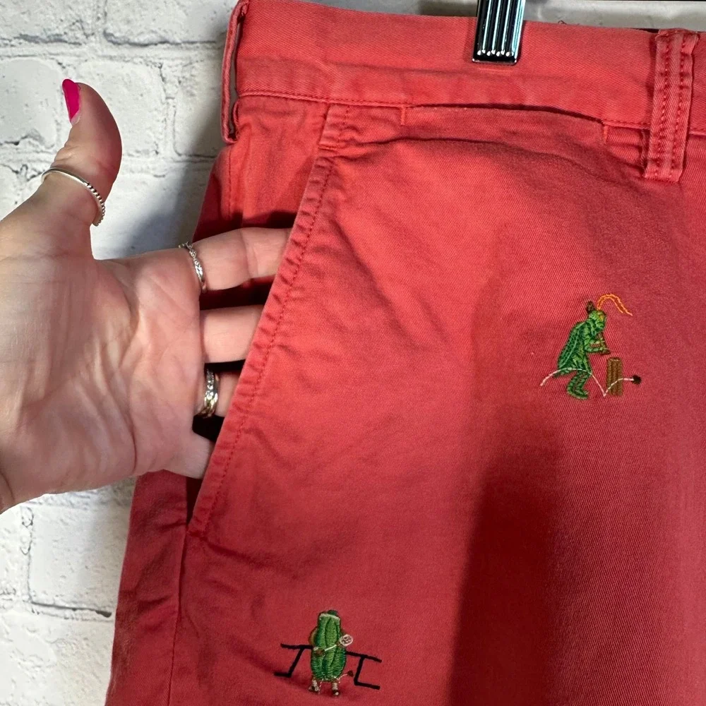 Polo Ralph Lauren Mens Salmon Pink‎ Pickle Sport Embroidered Chino Shorts